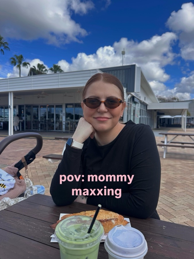 Mommy maxxing: matcha and a pastry by the water